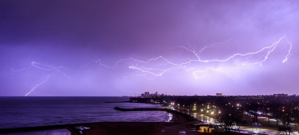 First Storms of the Season Light up the Sky over Chicago following Unseasonably Warm Weather